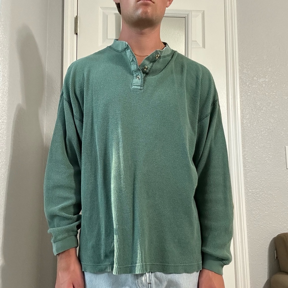 Green Long Sleeve Henley Shirt